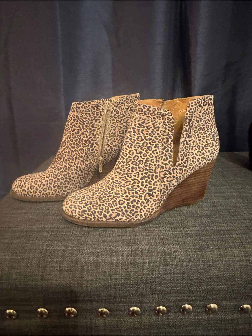 Lucky Brand Leopard Print Wedge Ankle Booties - Women